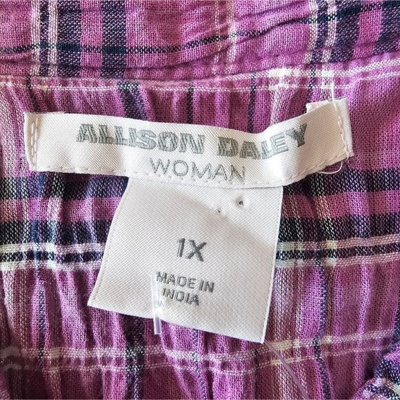 Allison Daley NWT Sz 1X Button Front Plaid Shirt Pink Purple Check Lightweight - Picture 8 of 16
